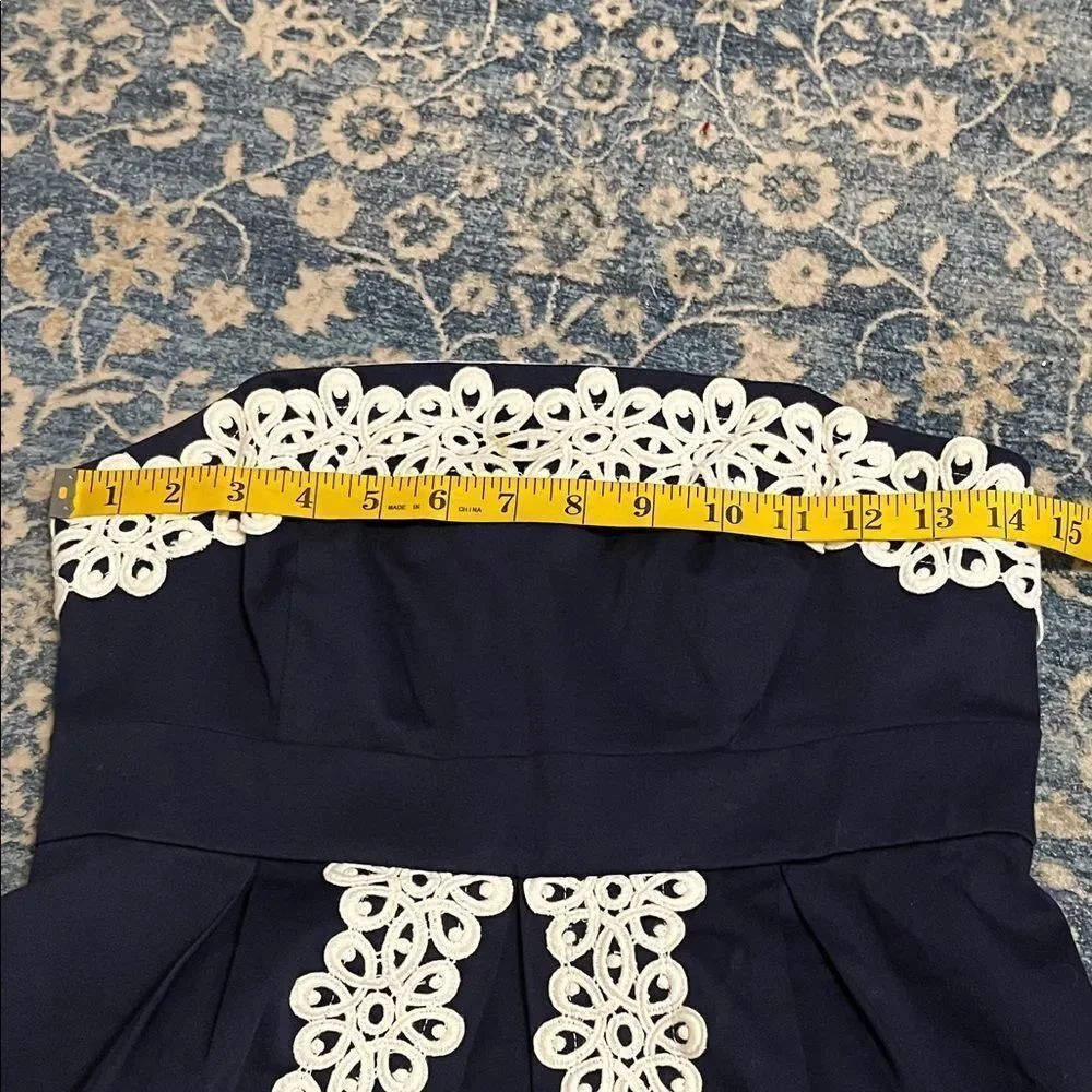 Lily Pulitzer Blue White Embroidered Strapless Classic Modern Dress Preppy - Picture 9 of 13